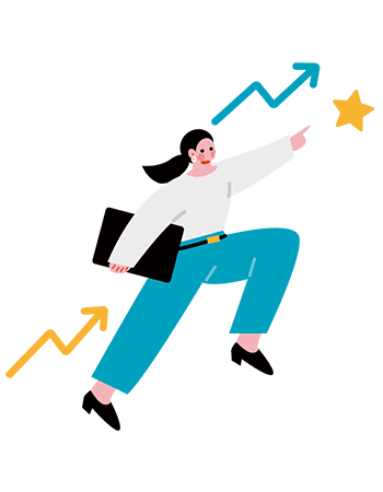 右上をゆび指すスタッフ サポートするイメージのイラスト