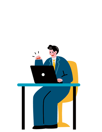 パソコンを見ながらガッツポーズするスタッフ 問い合わせるイメージのイラスト